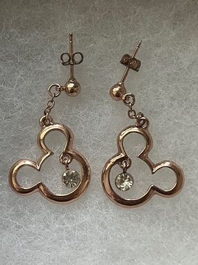 Disney Rose Gold Tone Dangle Mouse Silhouette Earrings with Gemstone Accent